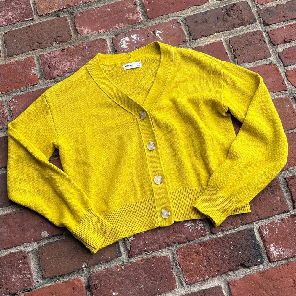 Sonoma Yellow gold V-Neck Button Cardigan Sweater, small